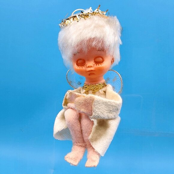 Vintage 1950s Pixie Angel Knee Hugger Ornament Tulle Wings Sleepy Eyes Japan - Picture 4 of 11